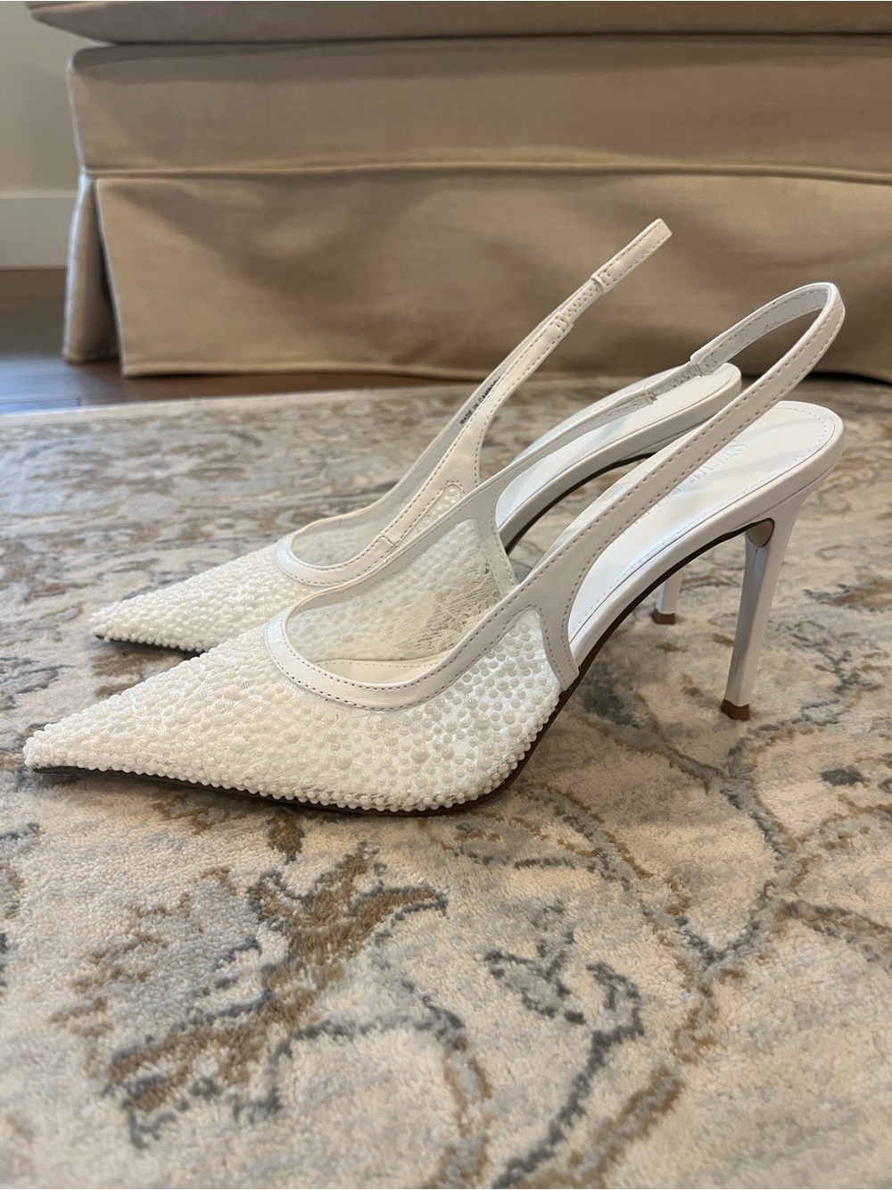 Steve Madden Ivory Beaded Pointed-Toe Slingback Heels